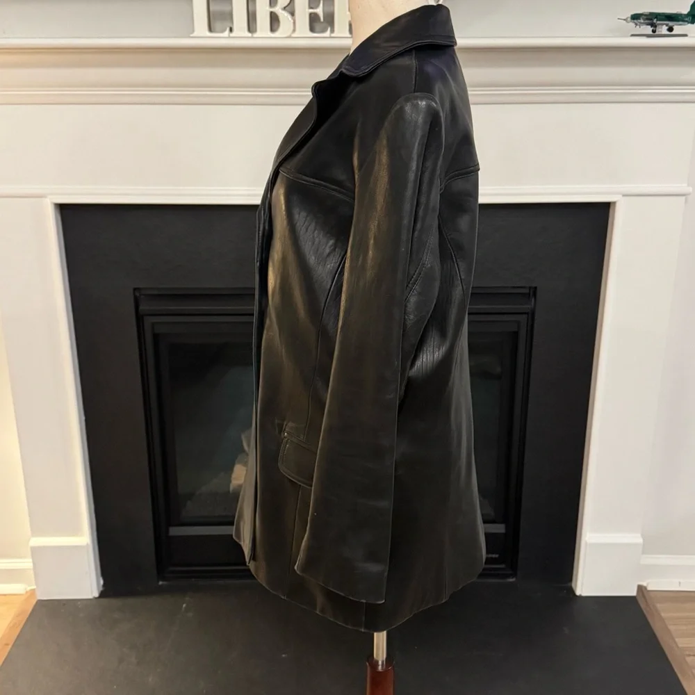 🖤 Adler Collection Black Genuine Leather Coat – Size L - Picture 4 of 10